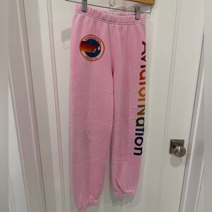 Aviator Nation Kid’s Sweatpants - Neon Pink with Rainbow Logo